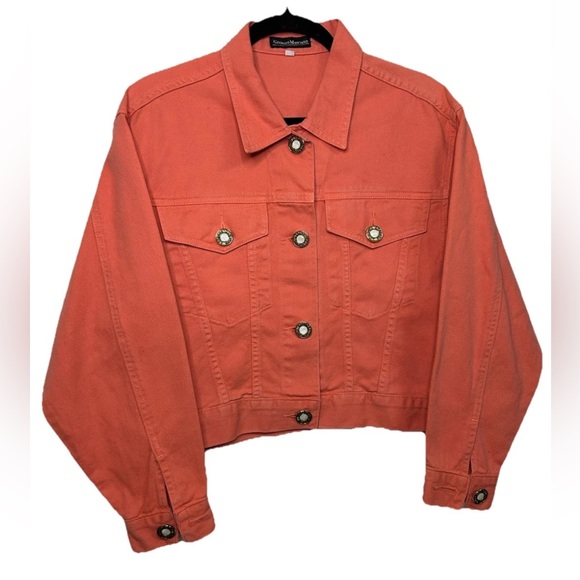VTG Guess Georges Marciano Pink Oversized Cropped Denim Jacket Batwing Sleeves S - Picture 1 of 8
